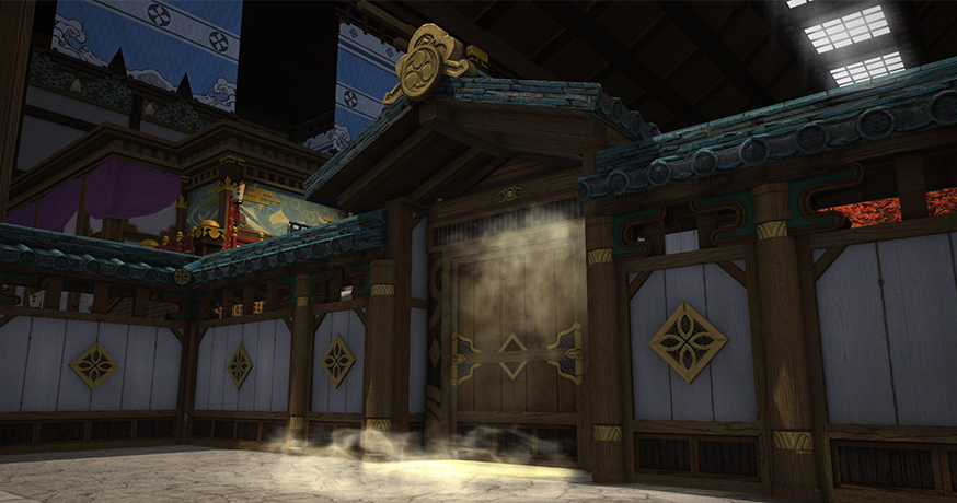 꼭두각시 문 주변에 안개 효과가 있습니다.