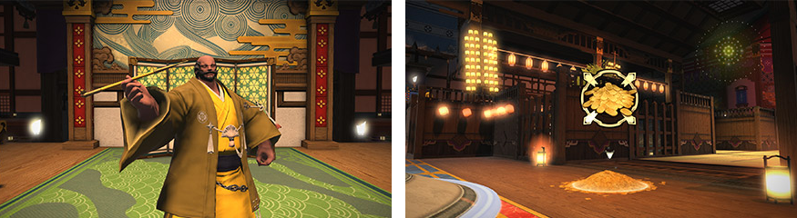 악덕 간장 장수 '카게야마'가 경기장 위에서 금화를 뿌린다.