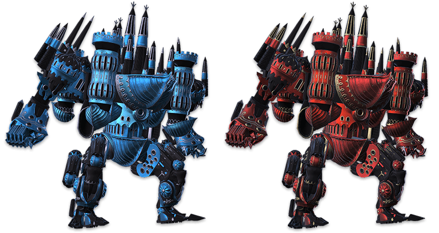 파란색, 빨간색 심판자. 중무장한 로봇입니다.